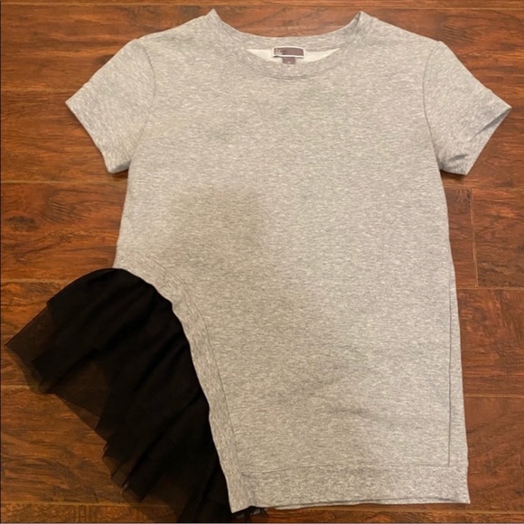 Chelsea28 gray sweatshirt with mesh ruffle detail - Picture 9 of 11